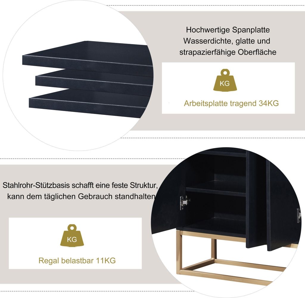 Příborník, komoda s nastavitelnými policemi a zlatým Obrázek produktu 5