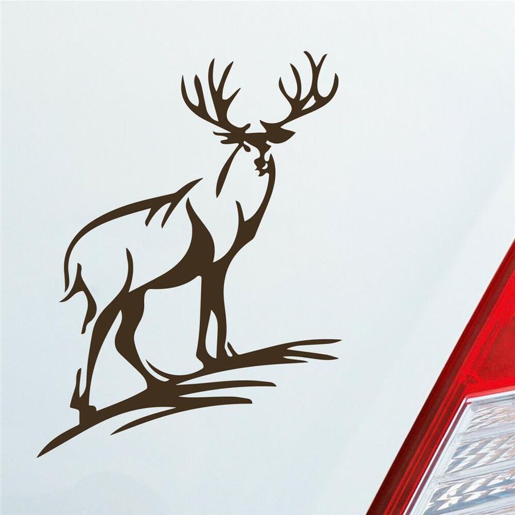 Auto Aufkleber Hirsch Geweih Jäger Wild Jagd 12x9 cm Braun Sticker Heckscheibenaufkleber
