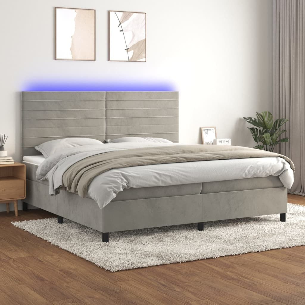Maison Exclusive - Boxspringbett mit Matratze & LED Hellgrau 200x200 cm Samt