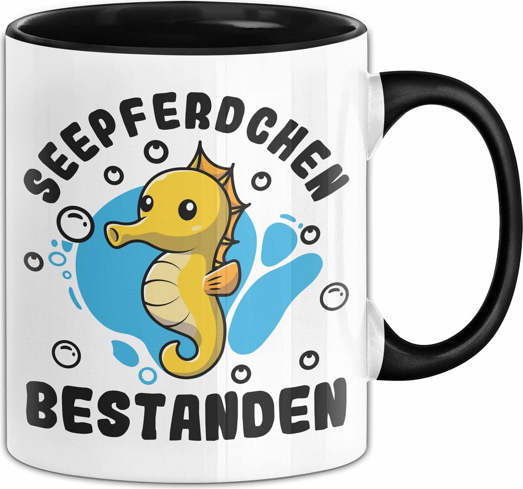 Seepferdchen Bestanden Tasse Geschenk Schwimmen Geschenkidee Becher (Schwarz)