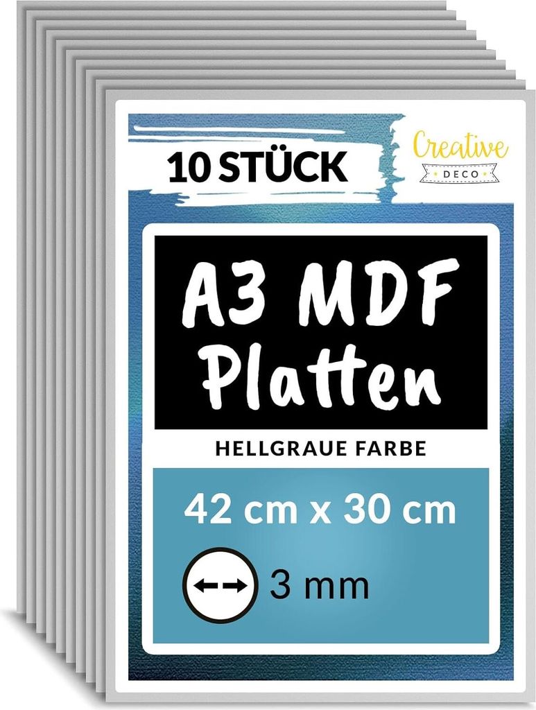 Creative Deco 10 x sivé MDF dosky formátu A3 | 420 x 300 x Obrázok produktu 