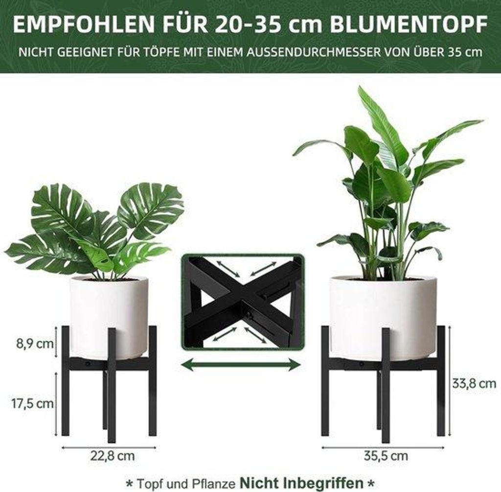 Moderne Metall-Gartencenter-Halter - Hoek - Innen- und Außen-Blumenstütze - Groß - Schwarz - Blumenhalter für Topf 20,5 cm