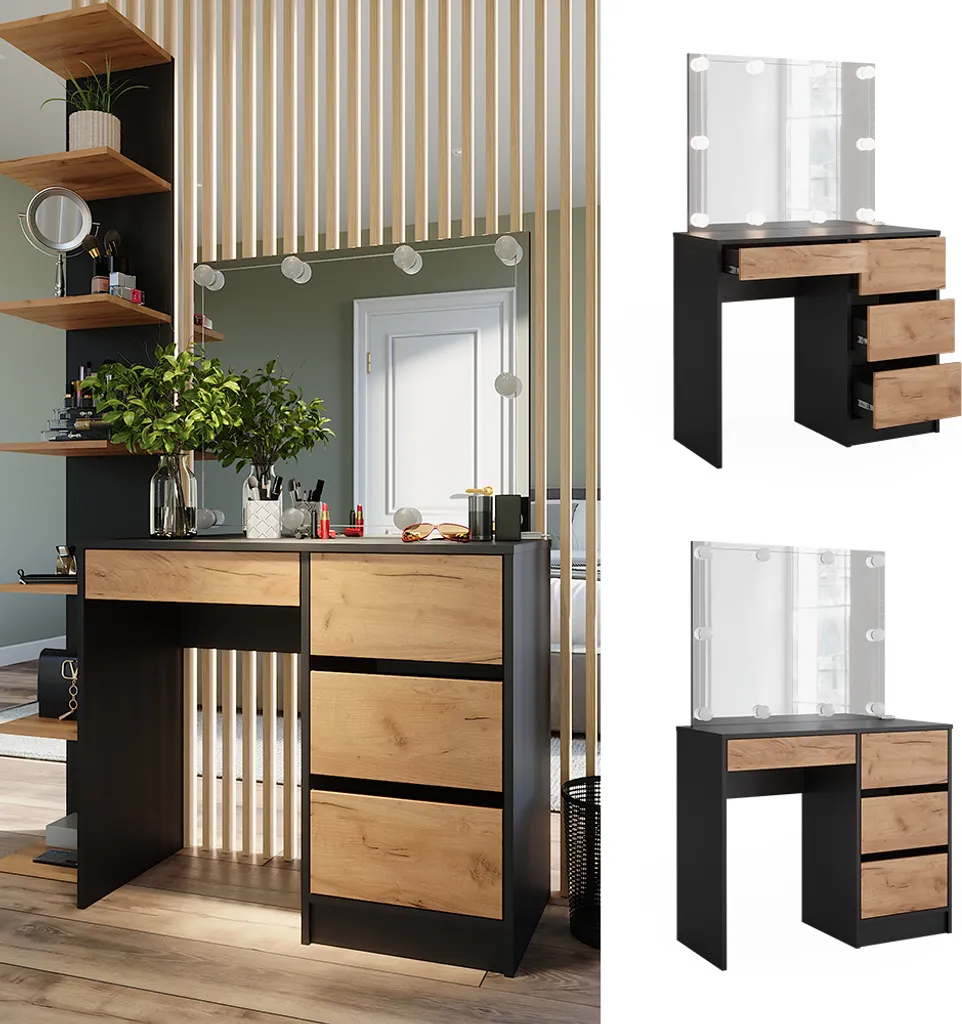 Table de Maquillage Anthracite avec Miroir et LED Vicco Sherry 90cm
