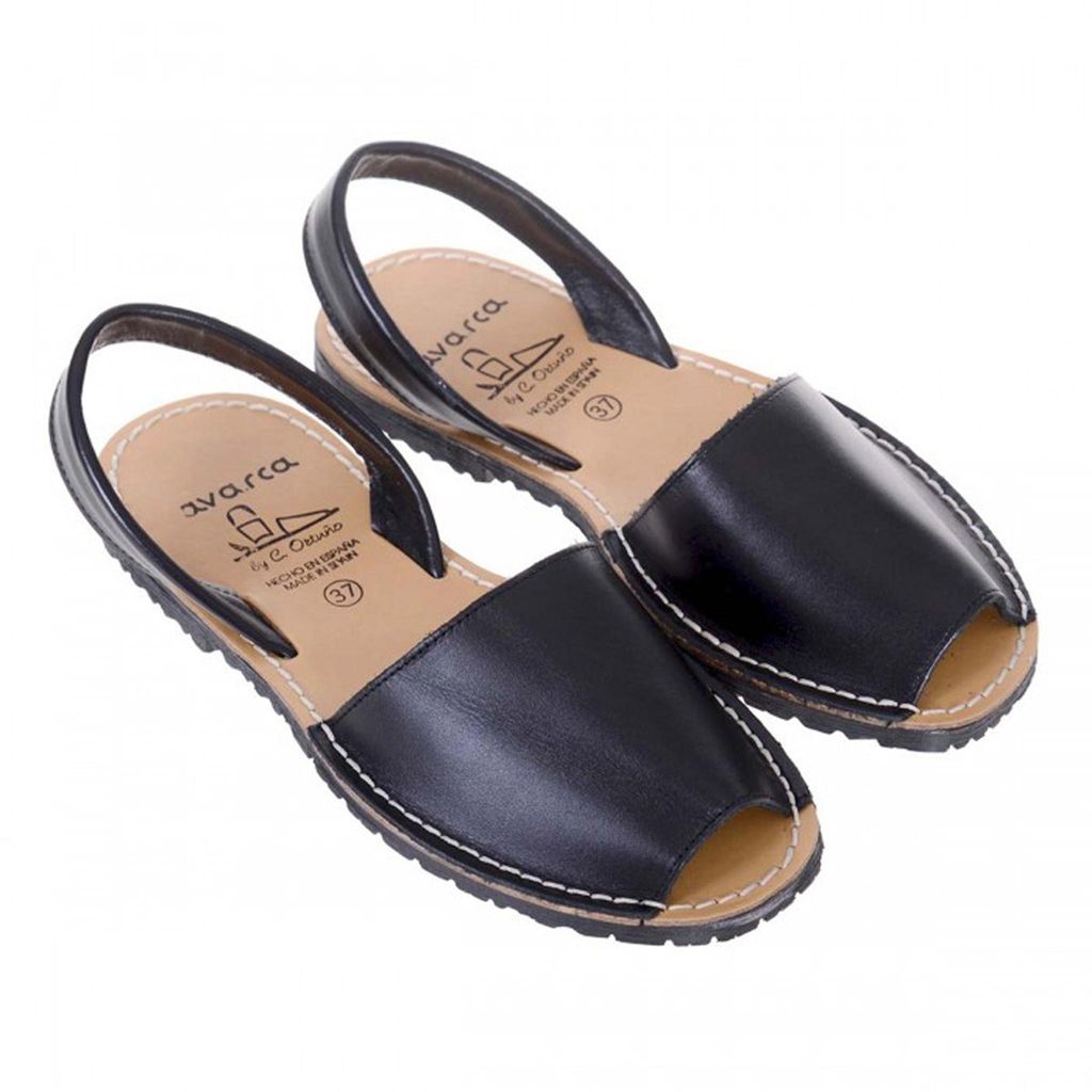 Avarcas Minorquine Sandalen, Uni, Naturleder, Schwarz, 37 EU