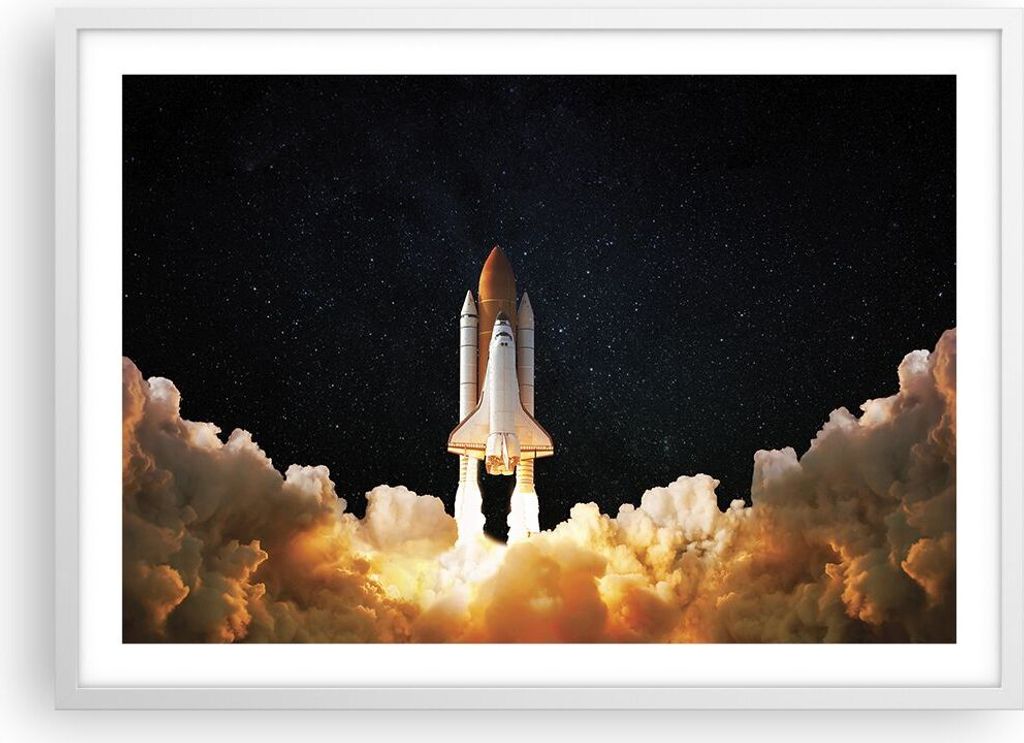 Gerahmtes Poster - Weißer Rahmen - Abheben Rakete Kosmos - 70x50 cm - Wand Bild - Wanddeko - Wandbilder - Kunstposter - Wandposter - Bilderrahmen ...
