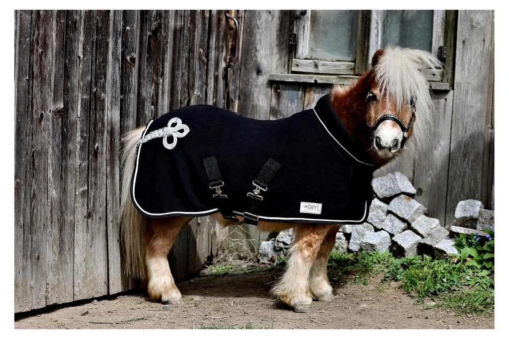 Zaraa Abschwitzdecke Paradedecke mit Kragen Anti Pilling Fleece Schwarz Silber- oder Goldfarben, Rosegold Minishetty Shetty Welsh Pony 70 80 90 100...