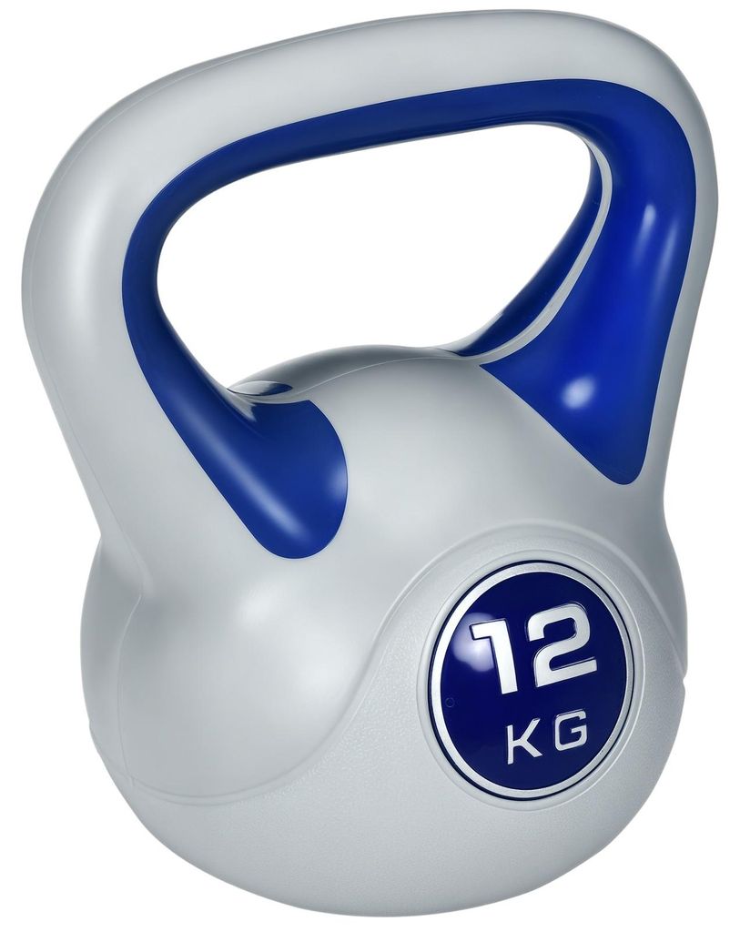 Kugelhantel Kettlebell 12 kg mit flacher Unterseite, großem Griff für sicheren Halt, Kunststoffmantel zum Bodenschutz, Eisenkern, ideal für Cros...