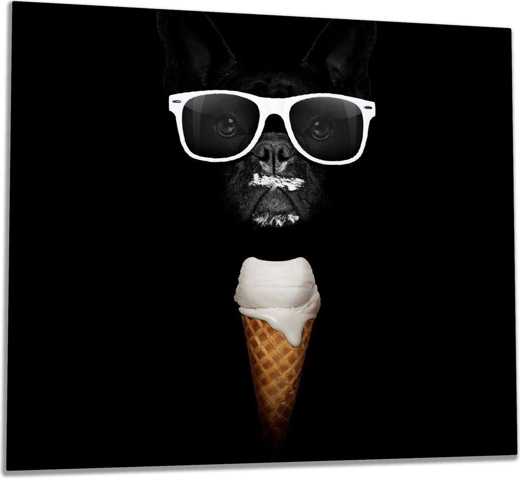 Wallario Herdabdeckplatte aus Glas, Größe 60 x 52 cm 1-teilig, Motiv Hund mit Eis