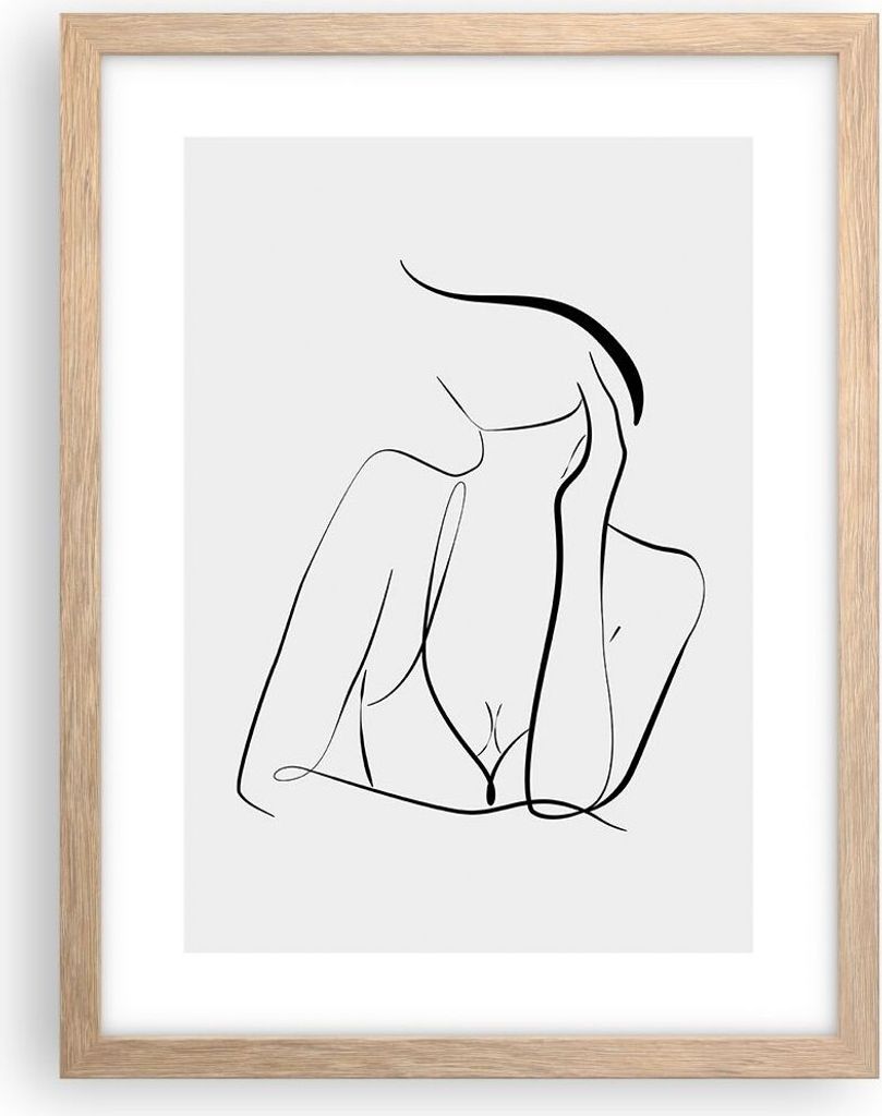 Gerahmtes Poster - Rahmen in heller Eiche - Frau Linien Minimalismus - 30x40 cm - Wand Bild - Wanddeko - Wandbilder - Kunstposter - Wandposter - Bi...