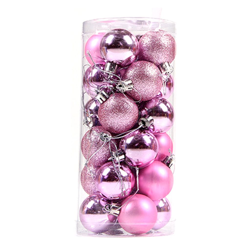 24 Stück Weihnachtskugeln aus glitzerndem, festlichem Kunststoff, auffällige, attraktive Hängekugeln für das Einkaufszentrum-Rosa