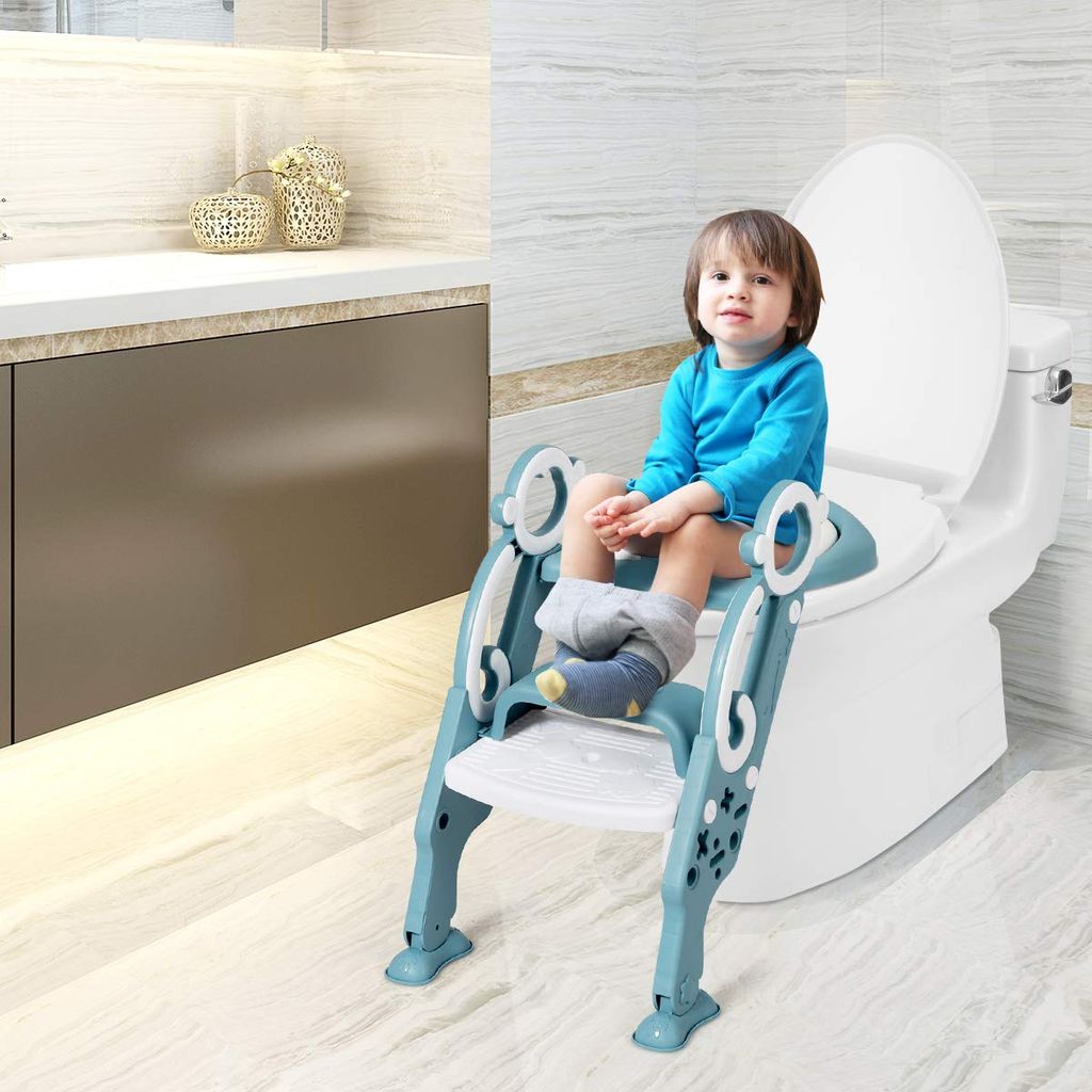 Badhilfe Kleinkind Trainingssitze tragbares Design grün-blau Straame Kinder-WC-Sitz Höhenverstellbarer Tritthocker für Jungen und Mädchen