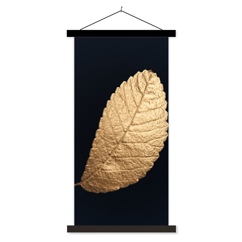 MuchoWow Textilposter Gold - Blätter - Schwarz - Pflanzen - Luxus - Natur 60x120 cm mit schwarzem Rahmen - Magnete