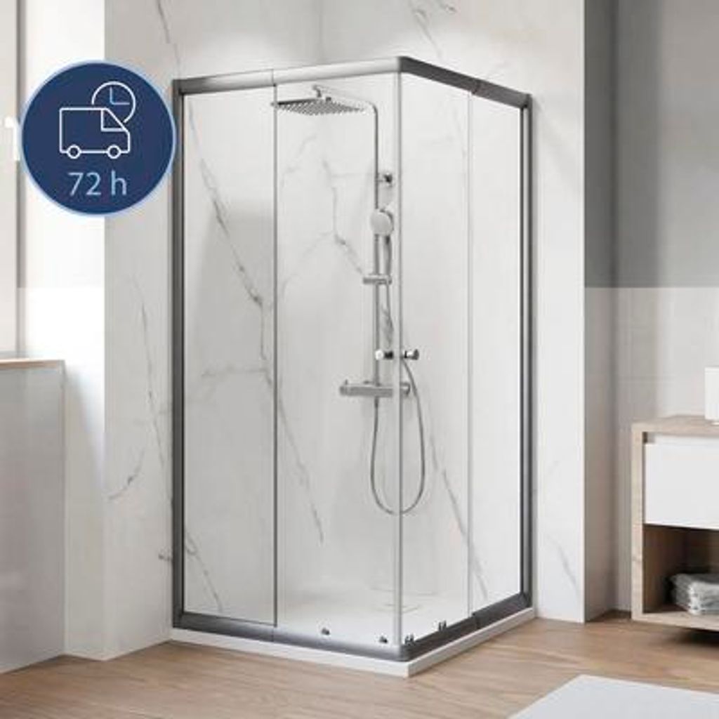 Eckeinstieg mit Gleittür/Schiebetür BREUER Ektos 80 - 90 cm Profil gunmetal Klarglas Reversibel