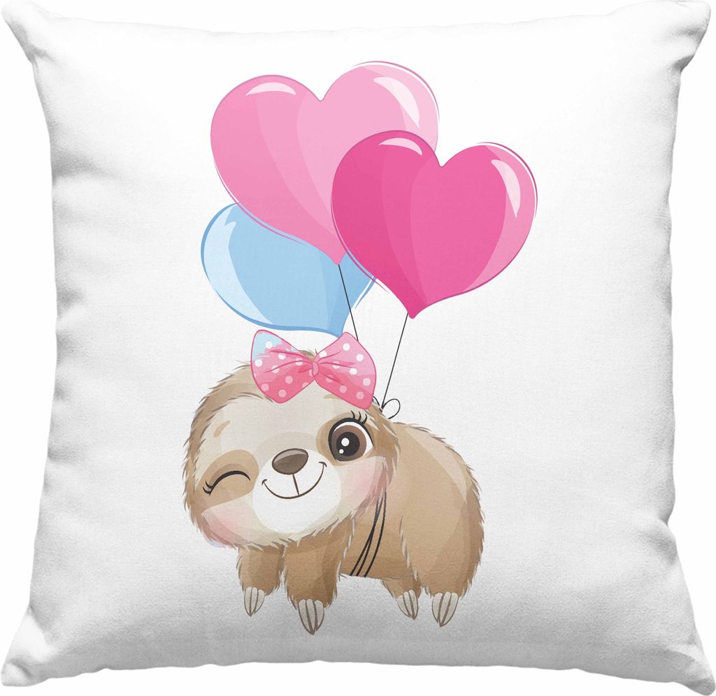 Trendation - Süße Faultier Deko-Kissen mit Füllung 40x40 Geschenk Ballong Geschenkidee Mädchen Coole Grafik (Grau)