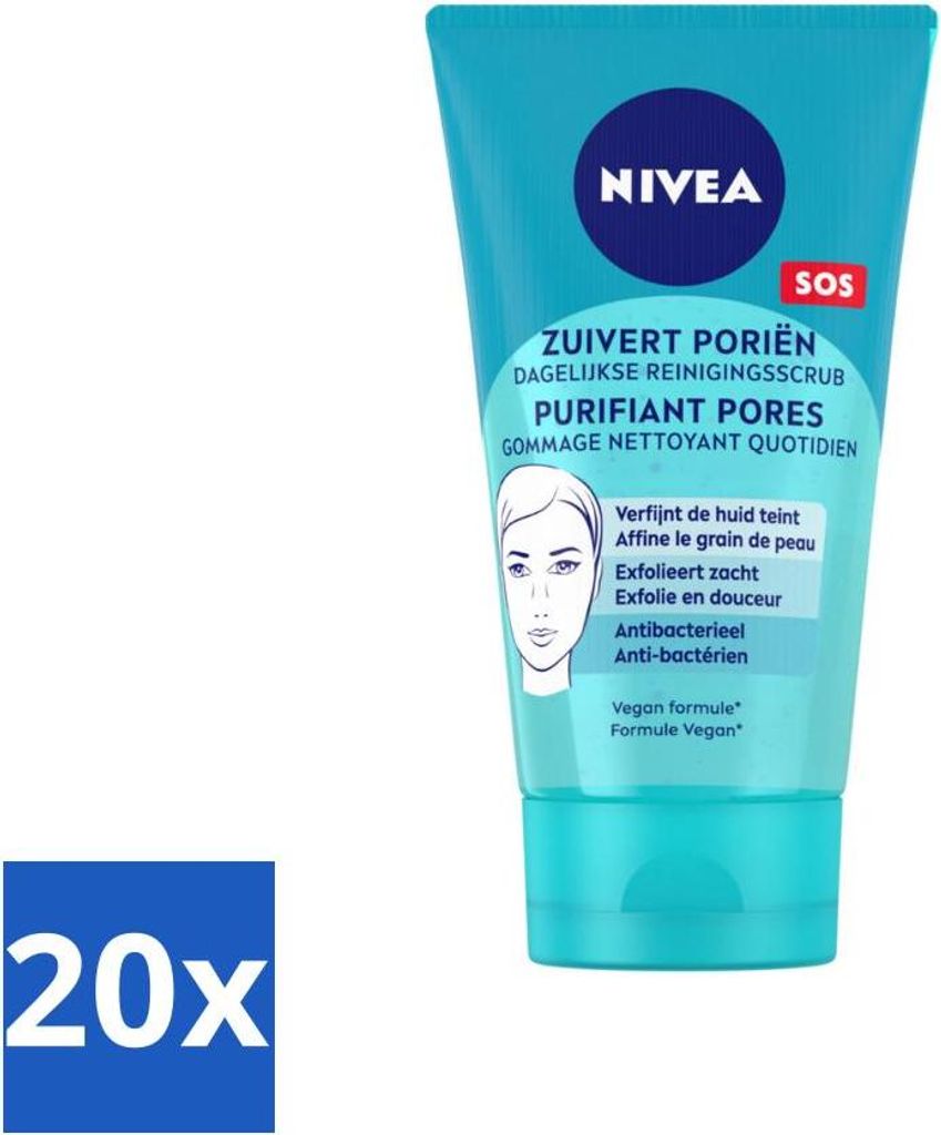 NIVEA – Reinigungspeeling – Essentials Daily Scrub – Für unreine Haut – Mit Milchsäure & Magnolienextrakt – 150 ml - Vorteilspack - 20 ...
