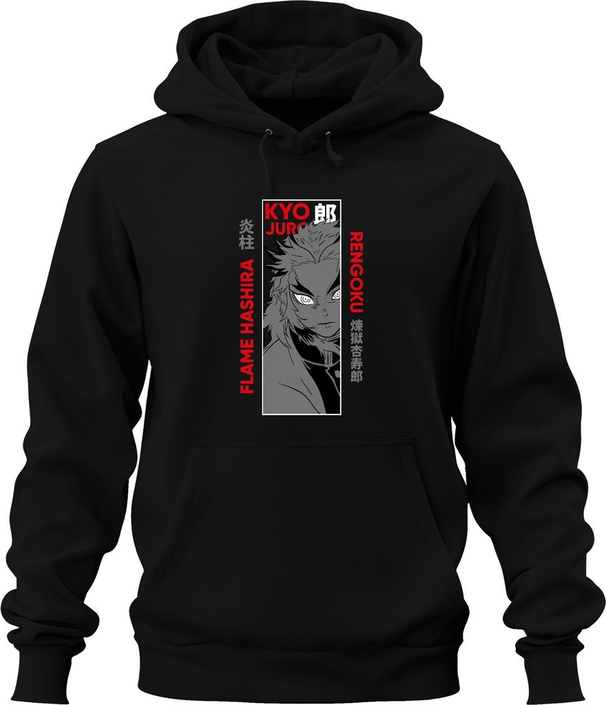 Kyojuro Rengoku Flame Hashira Kimetsu no Yaiba Anime Geschenk Uni Hoodie Kapuzenpullover, Schwarz, L