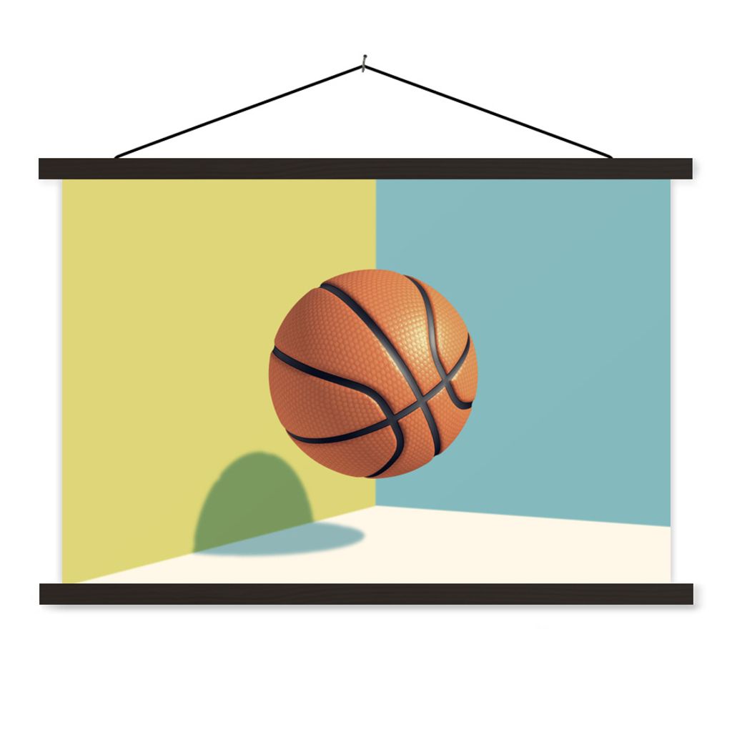 MuchoWow Textilposter Ein Basketball in einer bunten Umgebung 90x60 cm mit schwarzem Rahmen - Aufhängungssatz