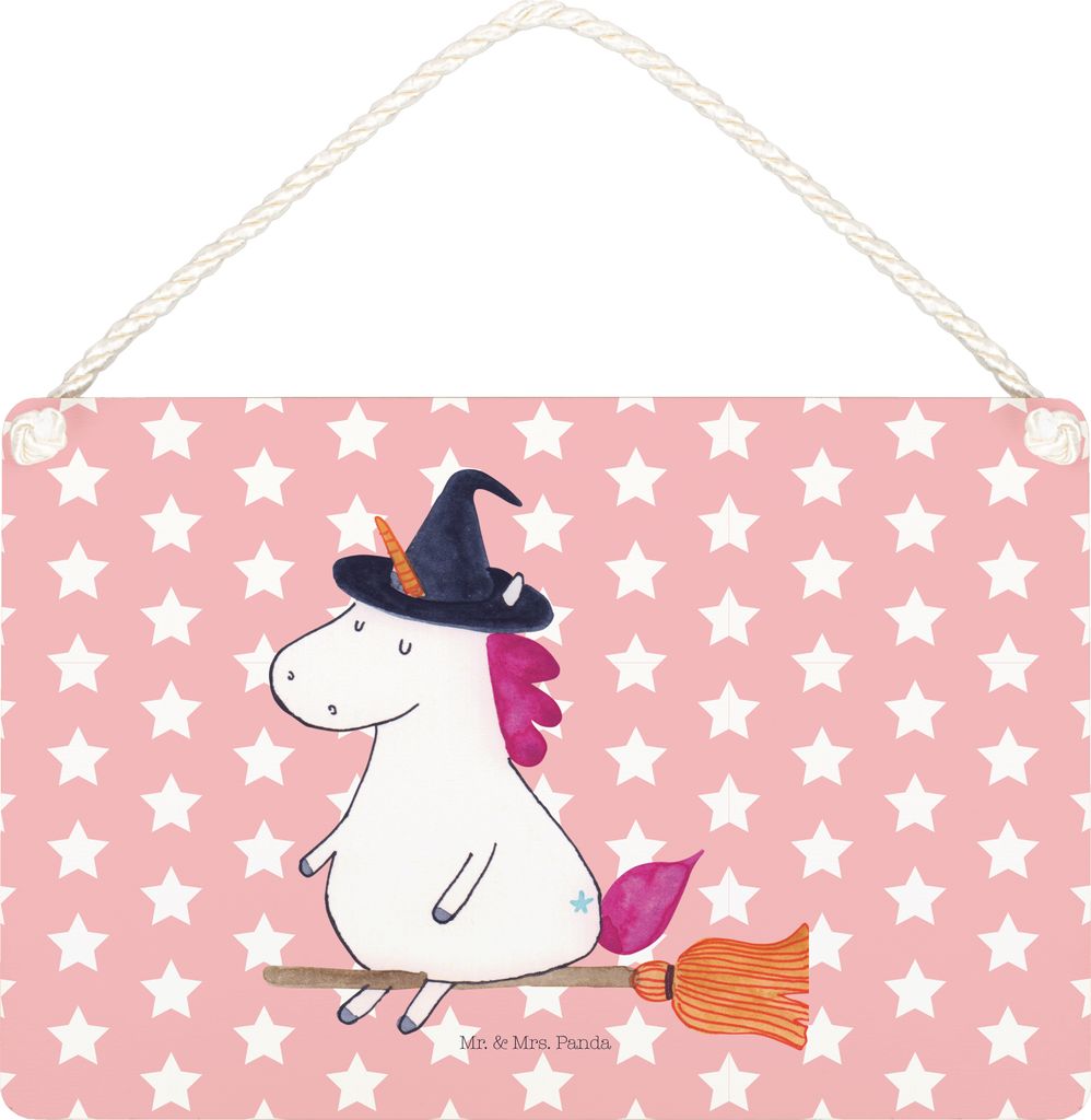 Mr. & Mrs. Panda Schild Einhorn Hexe DIN A5 - Rot Pastell - Geschenk, Türschild, Engel, holzbild, Holzschild, Unicorn, wandtafel, kleine aufmerksa...