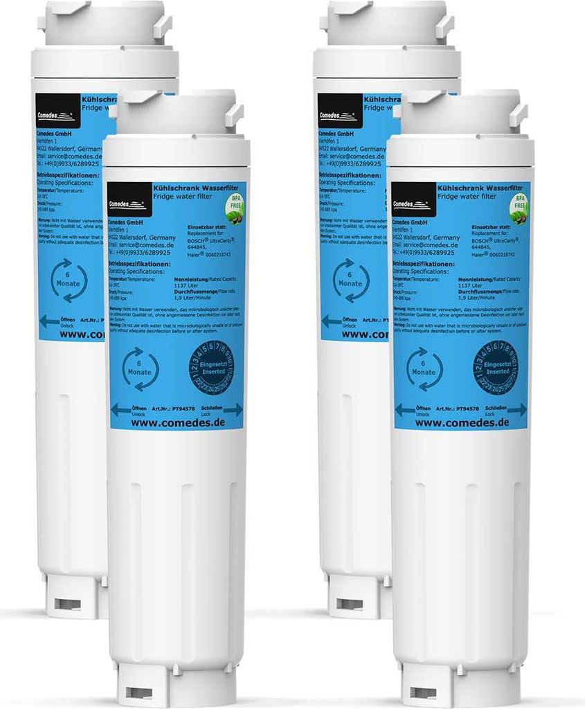 4er Set Comedes Wasserfilter passend für Bosch und Haier Kühlschränke