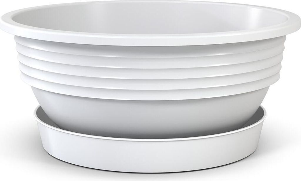 Plastard Blumenschale Weiss Ø 40 cm mit Untersetzer - Produktbild 