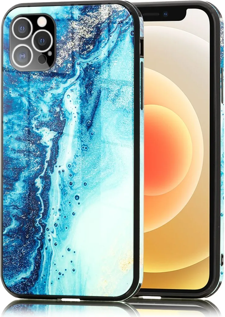 Custodia iPhone 12 Pro Max NALIA Blu Turchese Marmo - Eleganza 9H