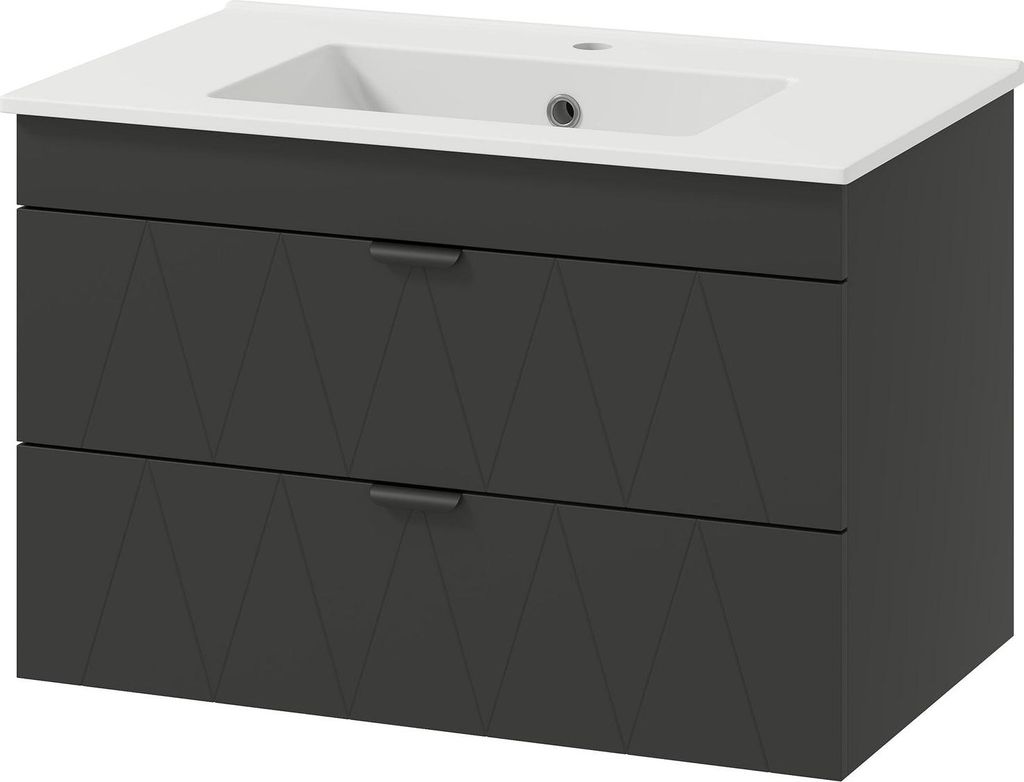 Wandmontierter Waschtischunterschrank mit Keramikspüle, Schwarz
