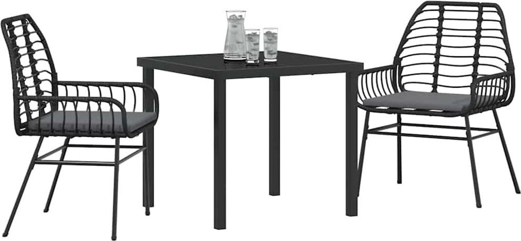 Garten Essgruppe 3 pcs Schwarz Poly-Rattan