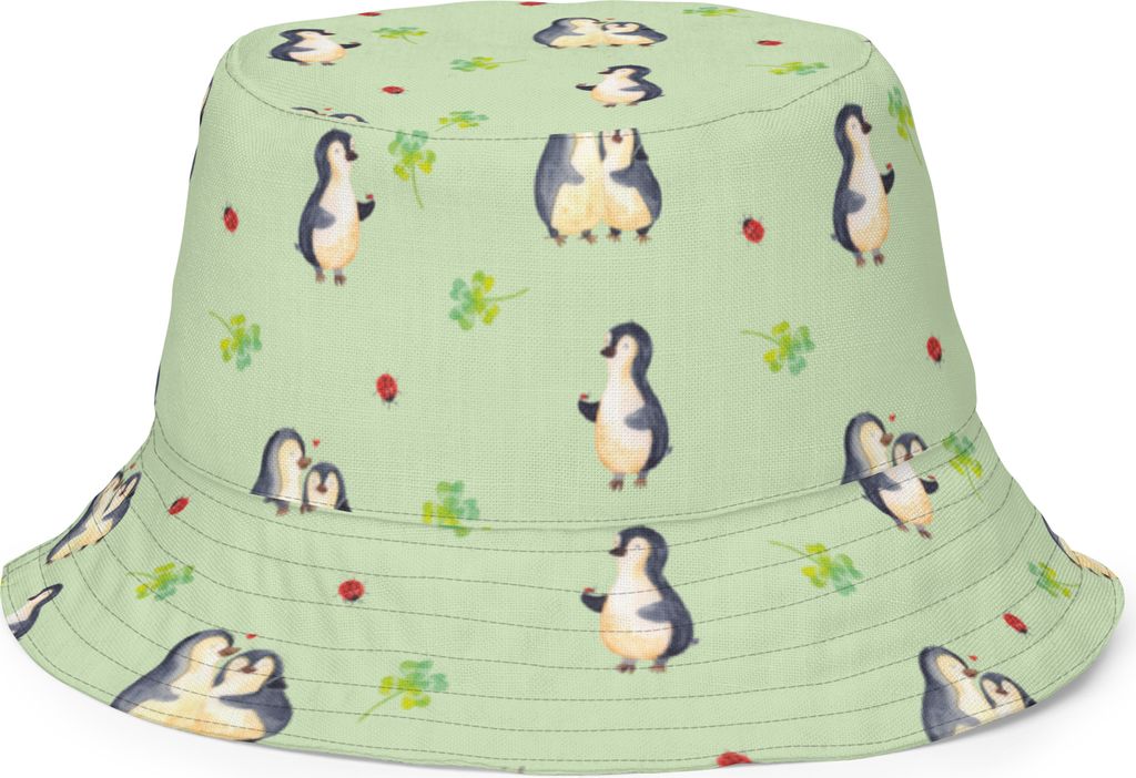 Mr. & Mrs. Panda Bucket Hat Pinguin Marienkäfer Größe S/M - Grün - Geschenk, Kleine Wunder, Freude, Aufmerksam, Schlapphut, Liebe, Fischerhut, ...