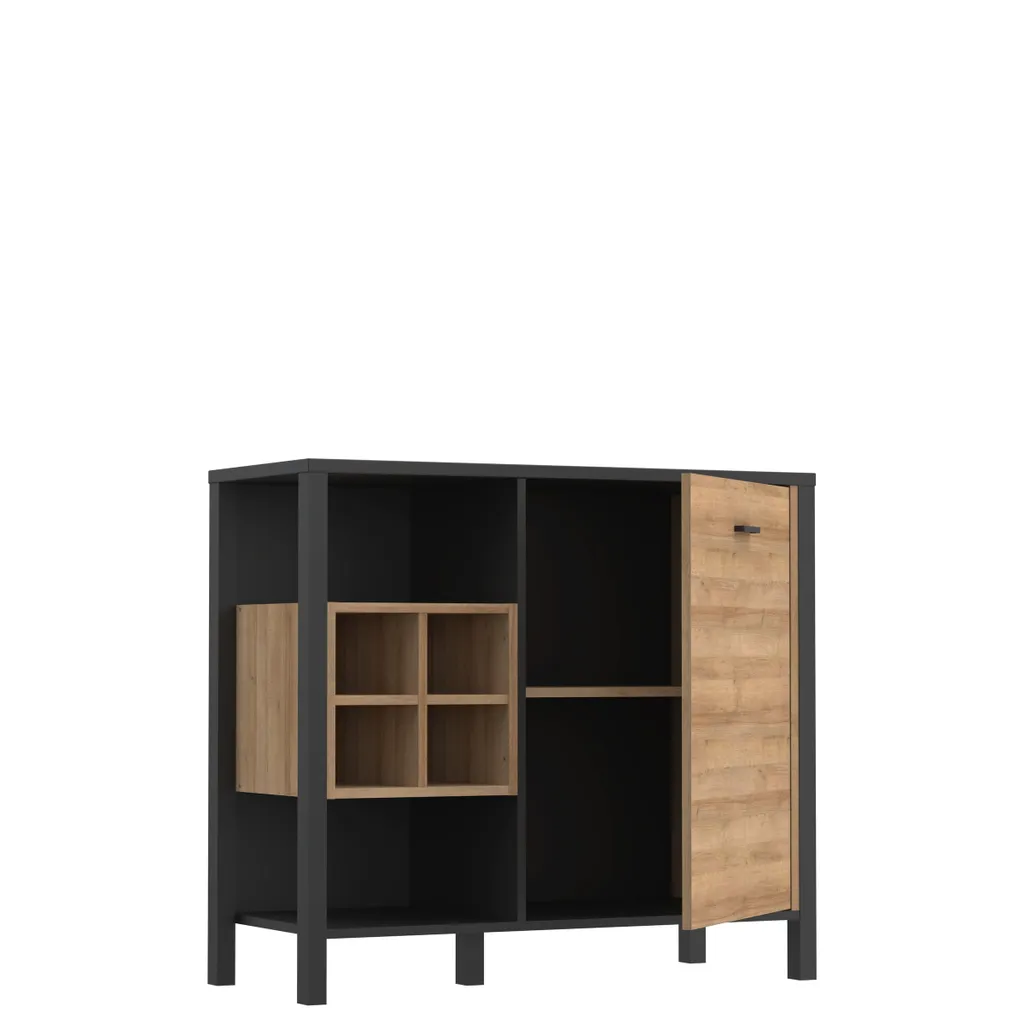 Buffet bas/Commode industrielle HIGH ROCK Noir - Chêne - 93 x 85 cm
