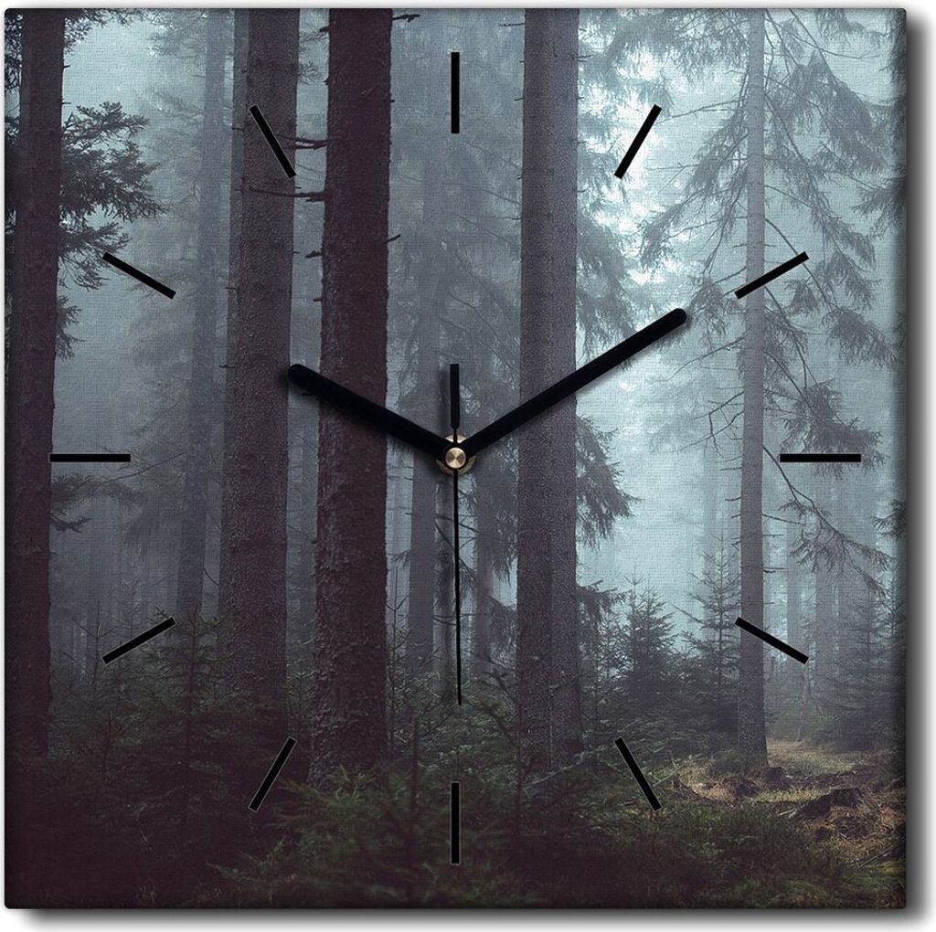 Coloray Uhr auf Leinwand 30x30 cm Wand Uhr Dekoration Wohnzimmer Segeltuch schwarze Hände -Landschaft des Nebelwaldes