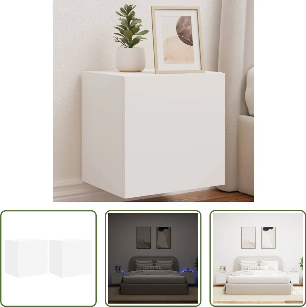 Offerta Set 2 Pensili TV The Living Store Bianco LED 40,5x35x40 cm