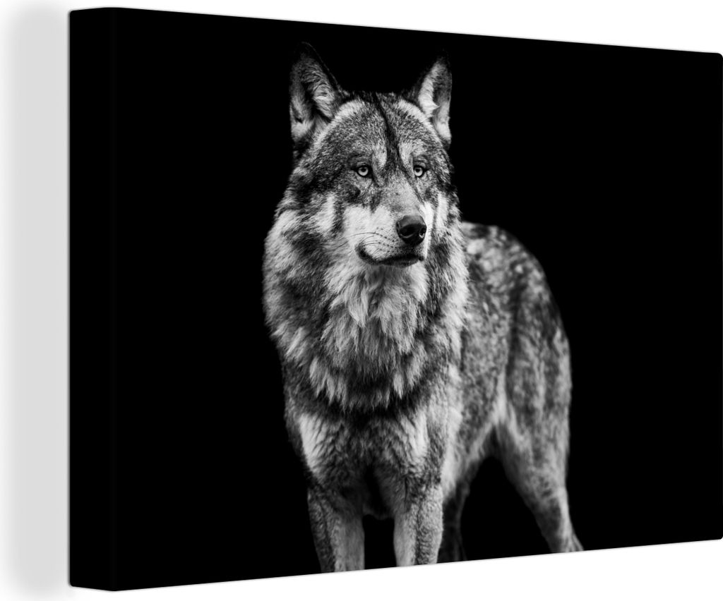 OneMillionCanvasses - Leinwandbilder - 140x90 cm, Wolf - Tiere - Wild - Schwarz - Weiß, Wandbilder Kunstdruck Wanddekoration - Foto auf Leinwand...