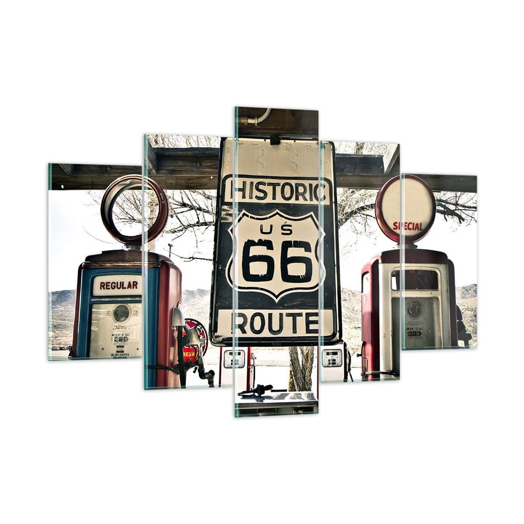 Bilder auf glas - Straße alt 66 USA - 150x100cm - Glasbilder - Wandbilder - Kunstdruck - zum Aufhängen bereit - Wanddekoration aus Glas - Glas Bi...