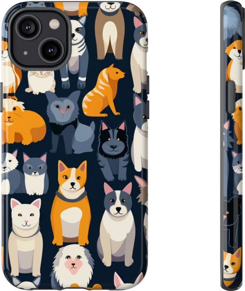 Verspieltes Katzen- und Hunde-Muster in lebendigen Farben – Hülle Kompatibel mit iPhone 14 Plus