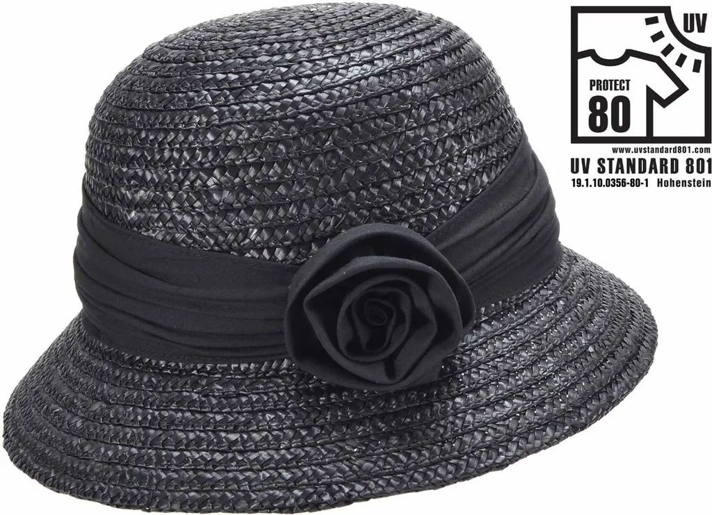 Chapeau de Paille Type Cloche pour Femme avec Fleur et Haute Protection UV