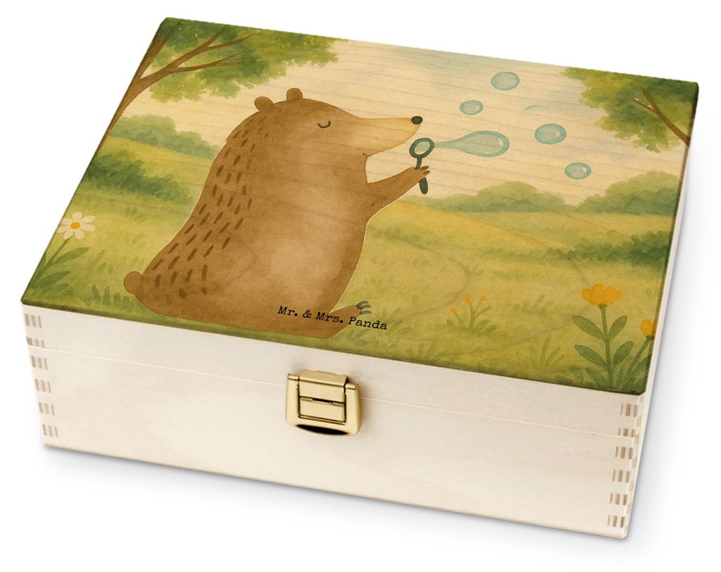 Mr. & Mrs. Panda Tee Organizer Bär Seifenblasen Design - Weiß - Geschenk, Teebox, Lustig Sein Glücklich Traurig Happy, Teddy, holz, Box, für Pa...