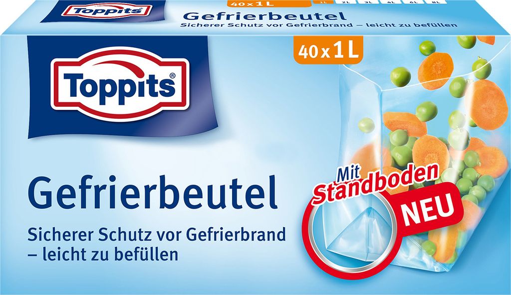 Melitta Toppits Gefrierbeutel mit Standboden 1 Ltr. (1 Packung mit 40 Beutel)