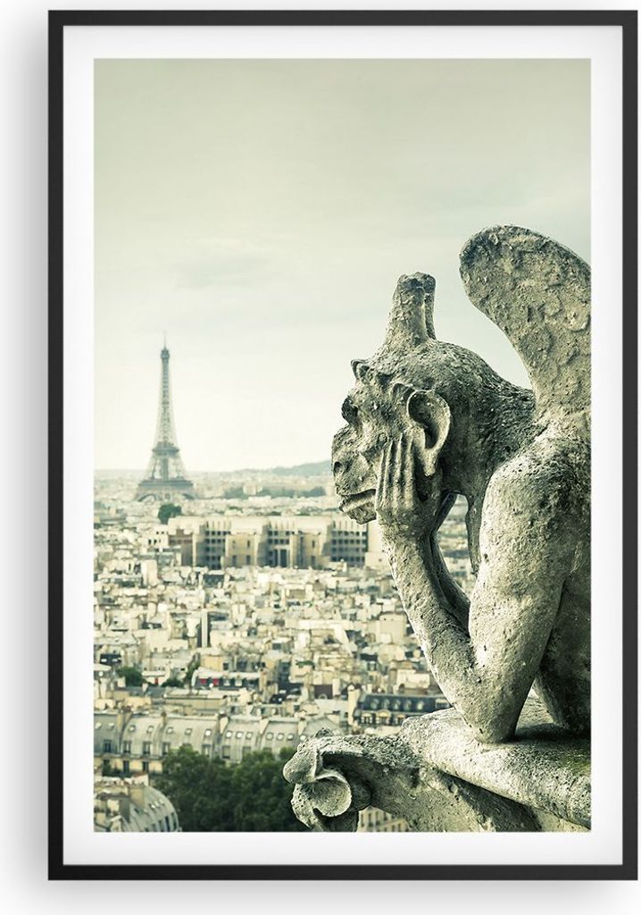 Gerahmtes Poster - Schwarzer Rahmen - Wasserspeier Paris Notre-Dame - 61x91,5 cm - Wand Bild - Wanddeko - Wandbilder - Kunstposter - Wandposter - B...