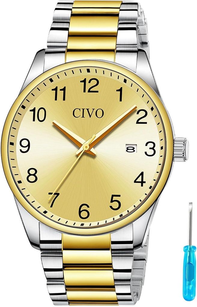 Watch Herren Edelstahl Armbanduhr: Analog Klassische Wasserdicht Herrenuhren mit Datum - Geschenke Quaruhr für Business Männer