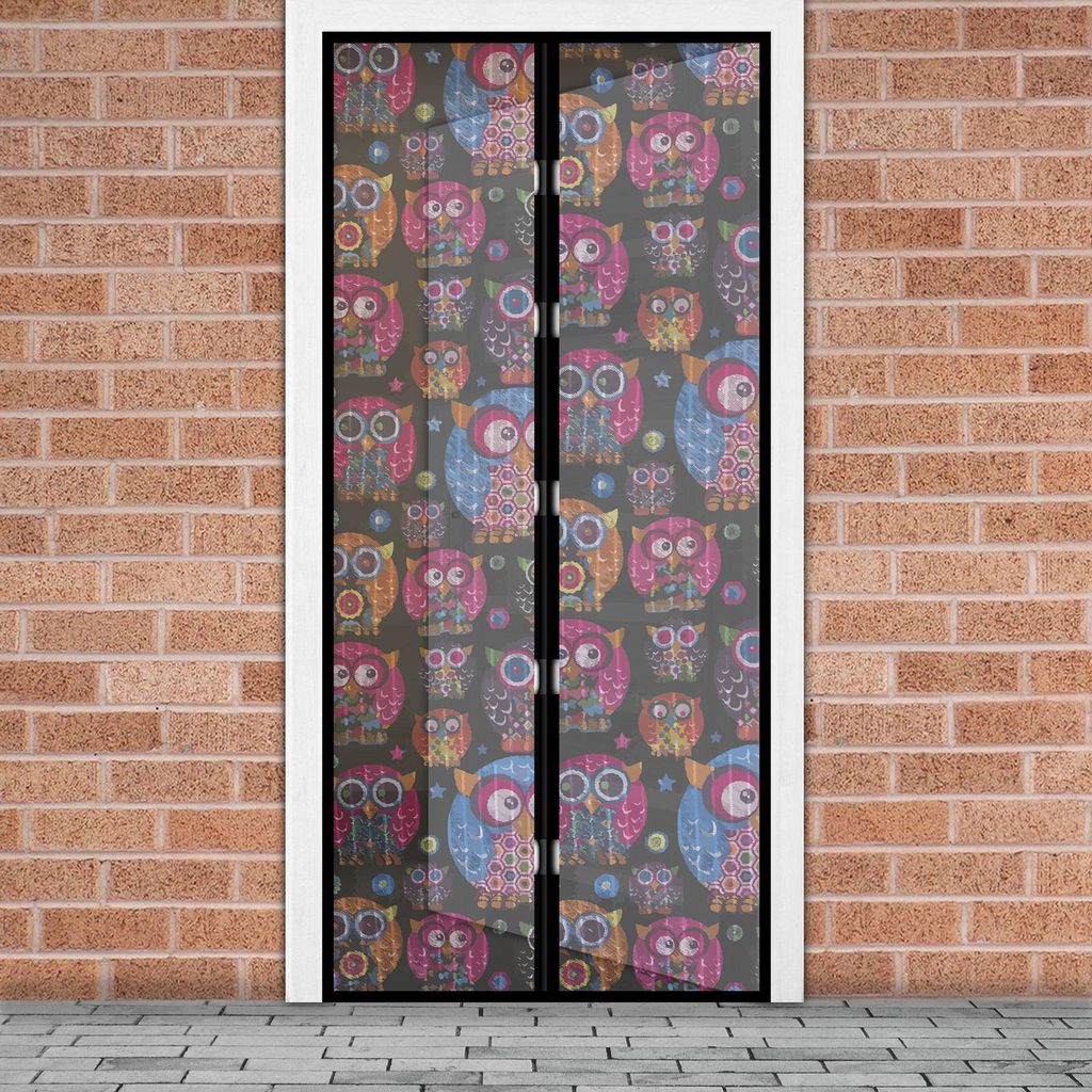 Magnetischer Fliegenvorhang / Insektenschutztür - Fliegengitter mit Magneten - Eulenmuster - 100 x 210 cm - Selbstschließend - Mit Klettverschlus...