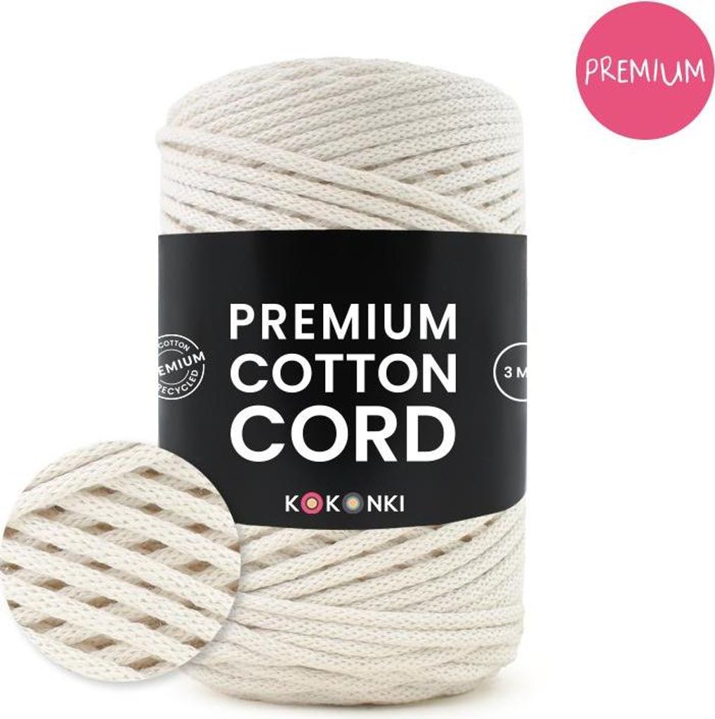 Premium Baumwollkordel Kokonki 3 mm 100 m Creme 308 für Makramee und Häkeln