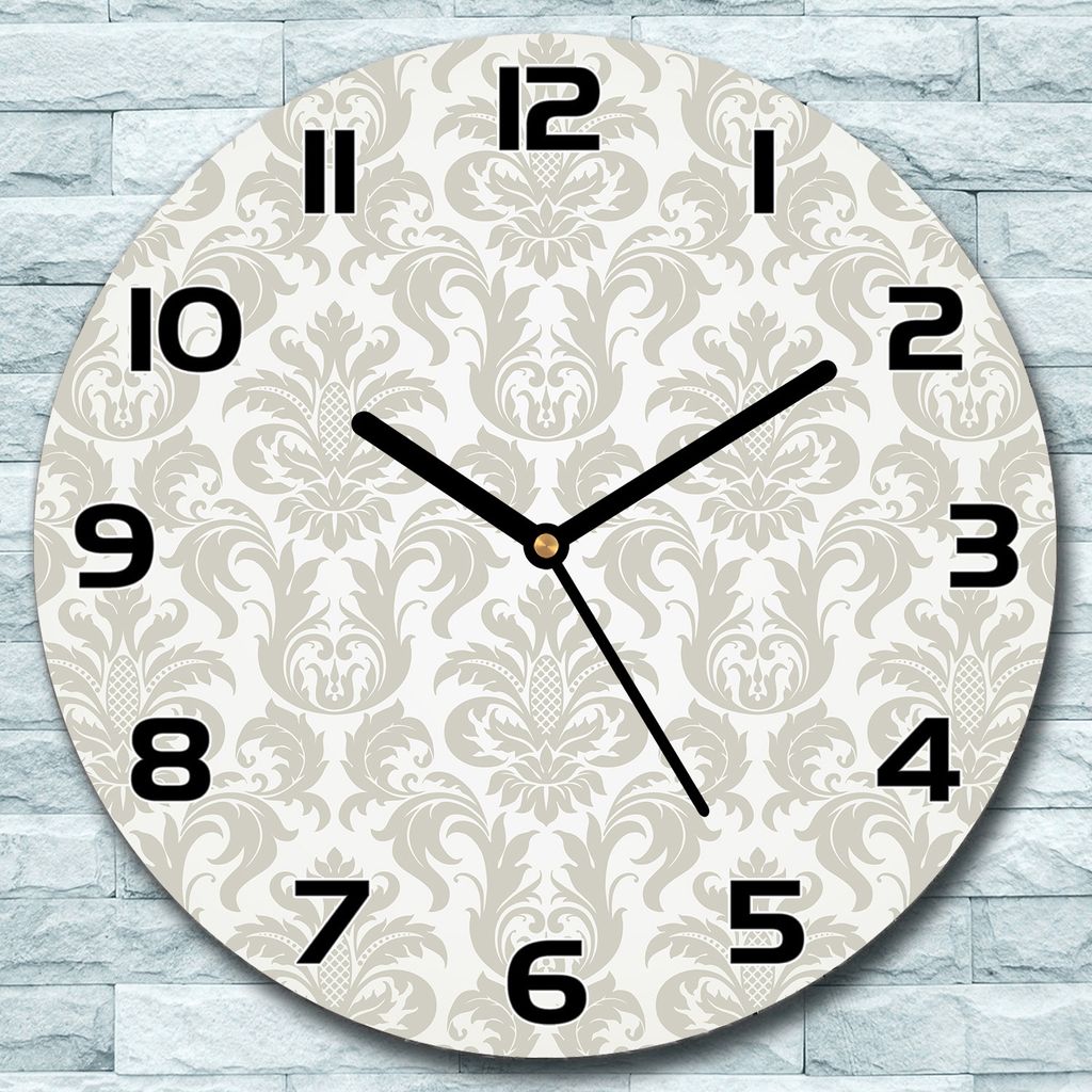 Wanduhr aus Glas Rund fi 30 Blumen grau weiß Quarz Deko Schlafzimmer Büro