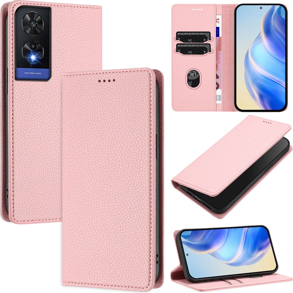 Litchi Leder Handyhülle für TCL 505 Wallet Kartenfächer Standfunktion Hülle Pink