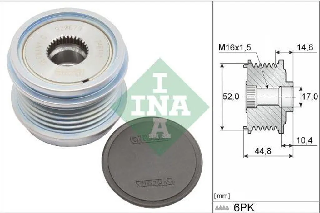 INA 535 0343 10 Ruota libera alternatore OE 04L903021B compatibile con A3 8V, A3 8Y, A4 8W, Q2, Q3, Alhambra, Arona, Ateca, Ibiza, Leon, Tarraco, Karoq, Kodiaq, Octavia, Superb, Touran, Tiguan, T-ROC, T-Cross, Sharan, Polo AE, Passat 3BG, Passat Alltrack, Jetta, Golf VIII, Golf VII, Golf VI, Golf Sportsvan, Golf Alltrack, Caddy, Arteon