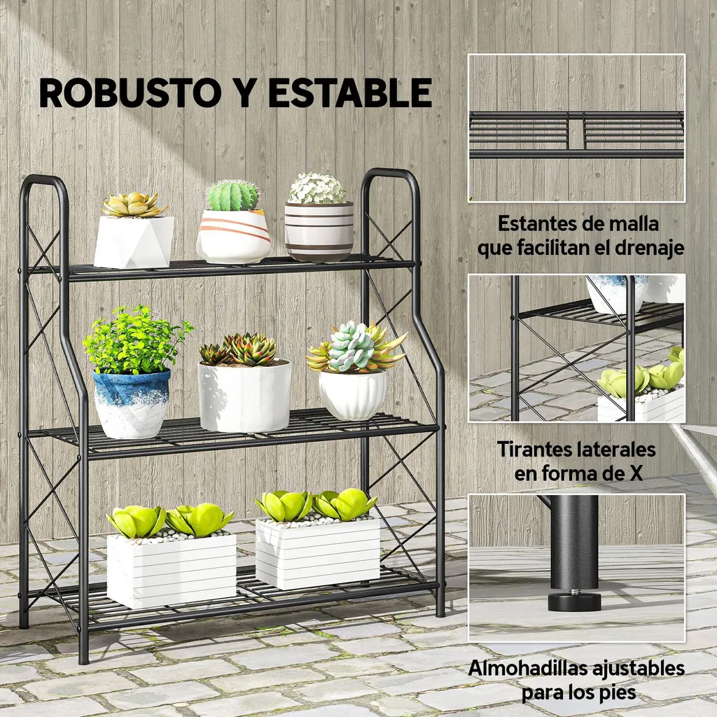 Support plantes design noir 78 cm de hauteur - Étagère métal robuste - 4