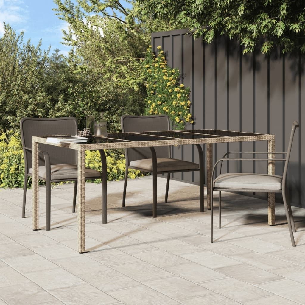 ZMH Gartentisch Beige 190x90x75 cm Gehärtetes Glas und Poly Rattan