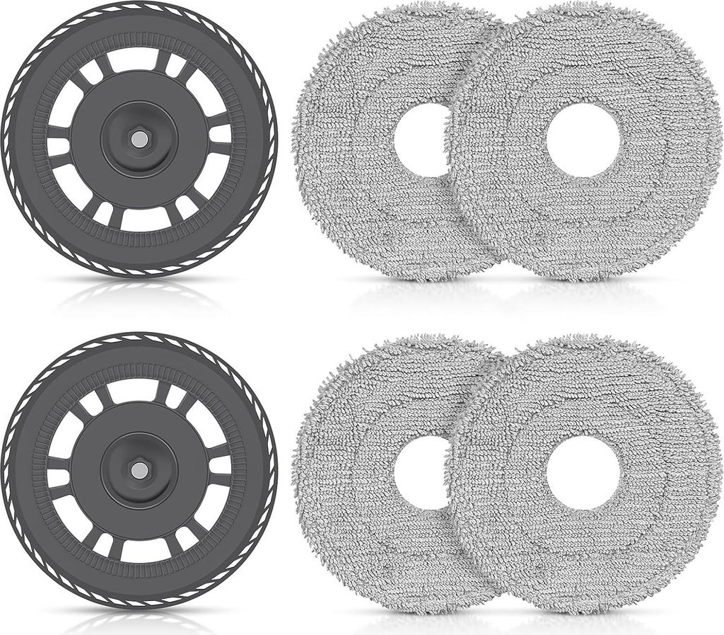 A product collage showing two sets of robot vacuum cleaner mop attachments.