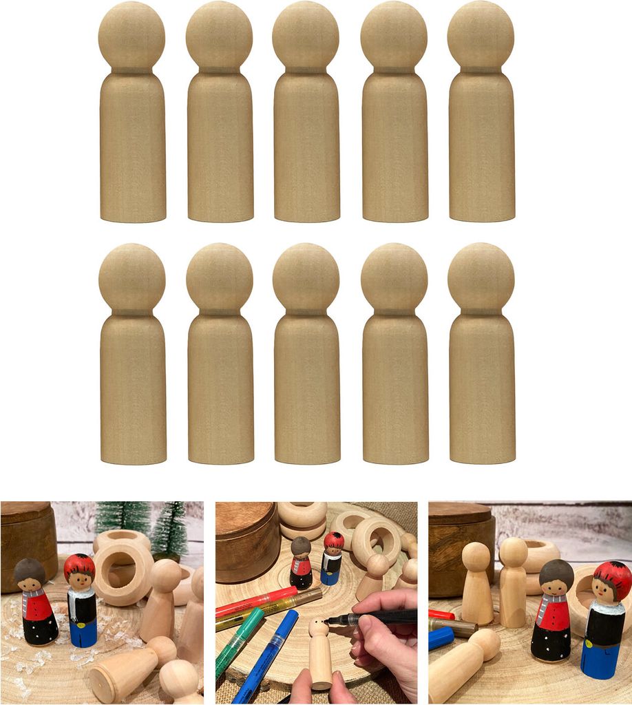 Oblique Unique 10 Holz Figuren zum Bemalen Männer Holzdeko zum Basteln Spielen DIY Deko für Weihnachten Weihnachtsdeko Tischdeko