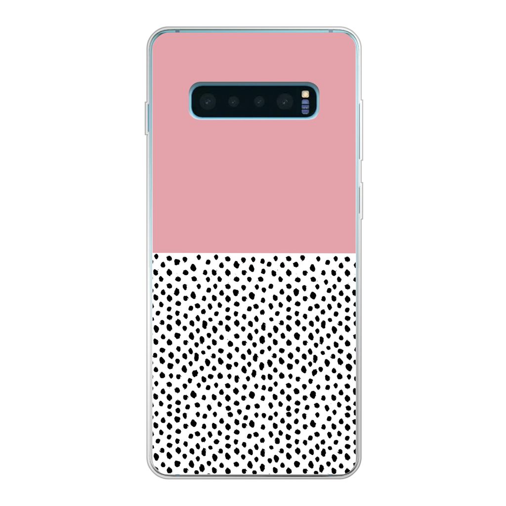 MuchoWow Handyhülle Schutzhülle Hülle für Samsung Galaxy S10 Plus Polka dots - Schwarz - Rosa Silikon Softcase Handy Hülle - Schutzhülle