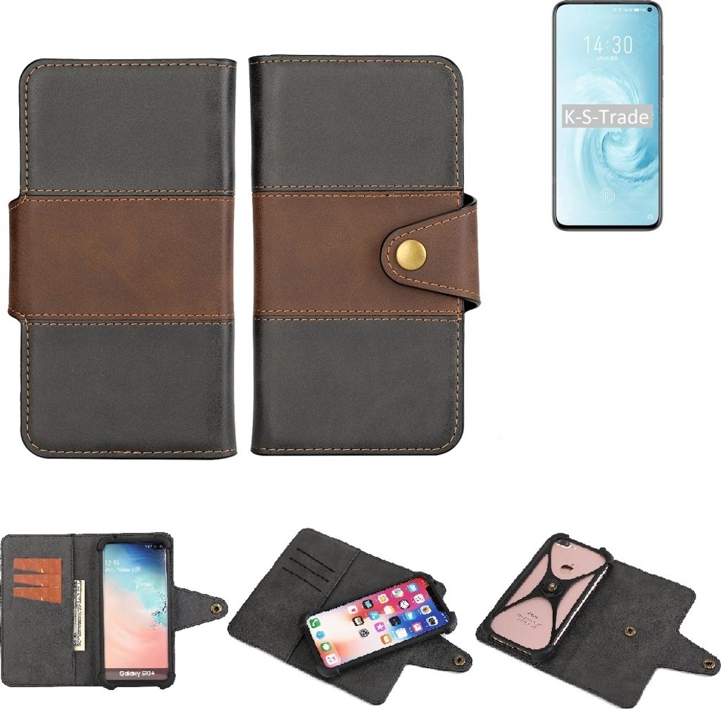 K-S-Trade Handyhülle Schutzhülle Hülle Bookstyle Wallet-Case kompatibel mit Meizu 17 Bumper Rundumschutz schwarz-braun 1x